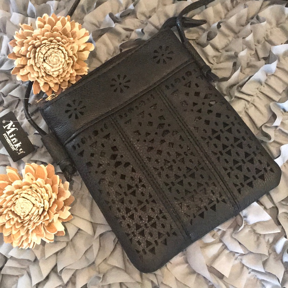 MINKY Black Boho Vegan Leather Crossbody NWT